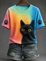 Frauen bunte schwarze Katze lässige T-Shirts