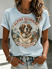 Damen-Snow-Mountain-T-Shirt mit Tiermuster und kurzen Ärmeln