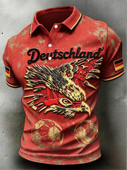 Herren-Rot Retro-deutsches Fußball-Adler-3D-gedrucktes Freizeit-Poloshirt