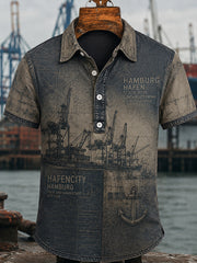 Herren Retro Hamburg Hafen Print Freizeit hemd