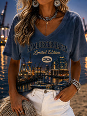 Frauen Hamburger Hafen Kunstdruck T-Shirt
