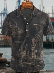 Herren-Lässiges Hemd im Retro-Design mit Hamburger-Hafen-Motiv