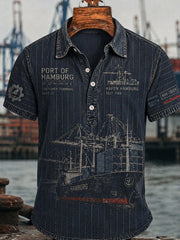 Herren-Lässiges Hemd im Retro-Design mit Hamburger-Hafen-Motiv