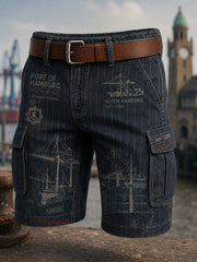 Herren Retro Hamburg Hafen Print Freizeit shorts