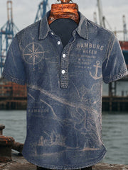 Herren-Lässiges Hemd im Retro-Design mit Hamburger-Hafen-Motiv