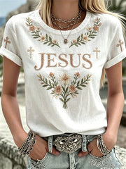 Damen-JESUS-Print-Lässiges T-Shirt