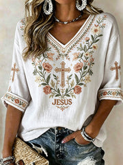 Damen-JESUS-Print-Lässiges T-Shirt