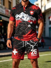Herren Schweizer Fußball-Liga Kunstdruck Freizeit-Polo-Shirt-Sets