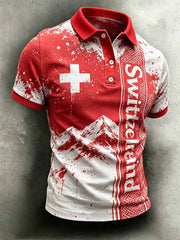 Herren-Poloshirt im Stil eines Kunstdrucks der Schweizer Fussballliga, lässig geschnitten