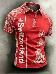 Herren-Poloshirt mit Schweizer Fußballmotiv, lässiger Stil