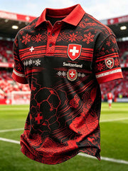 Herren-Poloshirt im Stil eines Kunstdrucks der Schweizer Fussballliga, lässig geschnitten