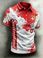 Herren-Poloshirt im Stil eines Kunstdrucks der Schweizer Fussballliga, lässig geschnitten