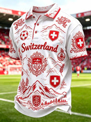 Herren-Poloshirt im Stil eines Kunstdrucks der Schweizer Fussballliga, lässig geschnitten