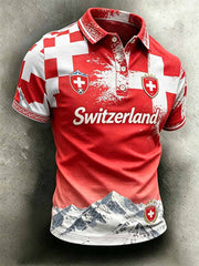Herren-Poloshirt im Stil eines Kunstdrucks der Schweizer Fussballliga, lässig geschnitten