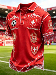 Herren-Poloshirt im Stil eines Kunstdrucks der Schweizer Fussballliga, lässig geschnitten