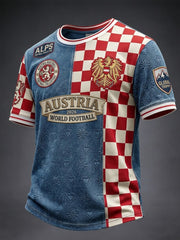 Vintage österreich ische 2026 Fußball kariertes Patchwork lässig T-Shirt