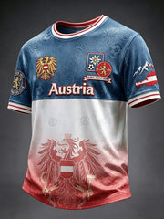 Vintage-Alltags-T-Shirt mit österreichischem Adler und Farbverlauf im Fußballstil