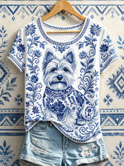 Damen-T-Shirts mit Blumen- und Hundeprint