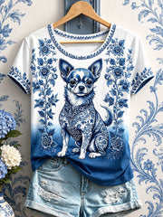 Damen-T-Shirts mit Blumen- und Hundeprint
