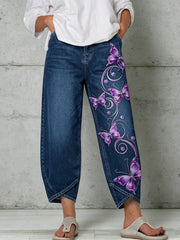 Damen-Hose mit Tier- und Schmetterlingskunstdruck