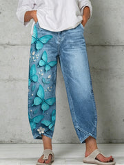 Damen-Hose mit Tier- und Schmetterlingskunstdruck