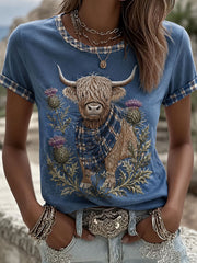 Damen-Highland-Denim-T-Shirt mit Karomuster