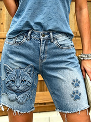 Kurze Damen-Jeans mit tierischem Kunst-Druck