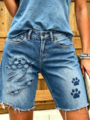 Kurze Damen-Jeans mit tierischem Kunst-Druck