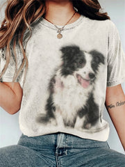 Kurz ärmel iges T-Shirt für Frauen Fuzzy Border Collie Art
