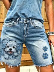 Kurze Damen-Jeans mit tierischem Kunst-Druck