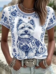 Damen-T-Shirts mit Blumenmuster und Hundemotiv