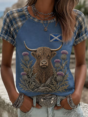 Frauen Highland Denim Plaid Print T-Shirt