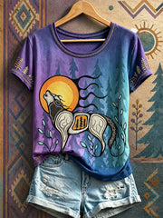 Damen-T-Shirts mit indianischem Wolfsmotiv