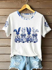 Damen-T-Shirt im chinesischen Stil mit Tiermotiv und Blau-Weiß-Porzellan-Print