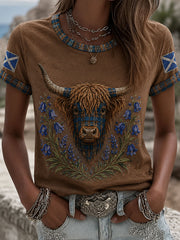 Damen-Highland-Denim-T-Shirt mit Karomuster