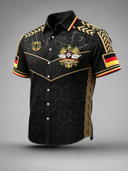 Herren Schwarz Deutsches Fußball-Print Lässiges Kurzarm-Shirt