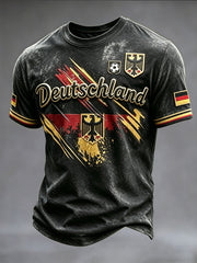 Herren-T-Shirt im Vintage-Stil, schwarz, lässig, mit deutscher Flaggen-Football-Print-Optik