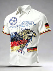 Herrenweißes Freizeit-Kurzarmhemd mit deutschem Fußball-Graffiti-Print