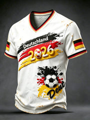 Herren-T-Shirt im Vintage-Stil mit V-Ausschnitt, 3D-gedruckt, deutscher Fußball 2026