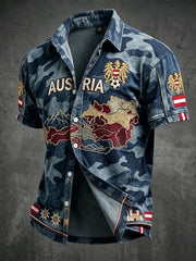 Vintage-Österreich-Karten-Camouflage-Freizeithemd