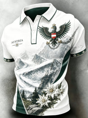 Herren-Polo mit kurzen Ärmeln und Kunstdruck eines österreichischen Naturmotivs