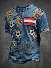 Retro-Österreichisches Fußball-Tarnmuster-Patchwork-Lässiges T-Shirt