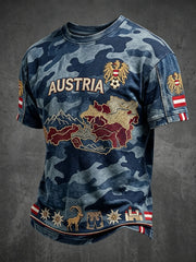 Vintage österreichisches Adler-Camo-Karten-Lässig-T-Shirt