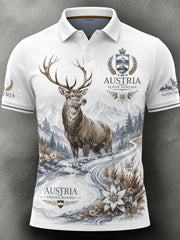 Herren-Polo mit kurzen Ärmeln und Kunstdruck eines österreichischen Naturmotivs