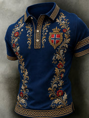 Herren-Poloshirt im Retro-Nordic-Stil mit norwegischem Kunstdruck, lässig geschnitten
