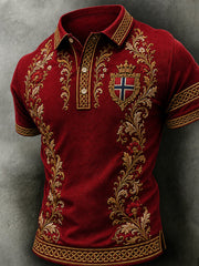 Herren-Poloshirt im Retro-Nordic-Stil mit norwegischem Kunstdruck, lässig geschnitten