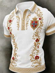 Herren-Poloshirt im Retro-Nordic-Stil mit norwegischem Kunstdruck, lässig geschnitten