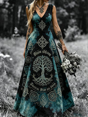 Damenkleid im Wikingerstil mit nordischer Kunst-Print