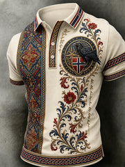 Herren-Poloshirt im Retro-Nordic-Stil mit norwegischem Kunstdruck, lässig geschnitten