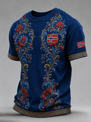 Herren-T-Shirt im Retro-Nordic-Stil mit norwegischem Kunstdruck
